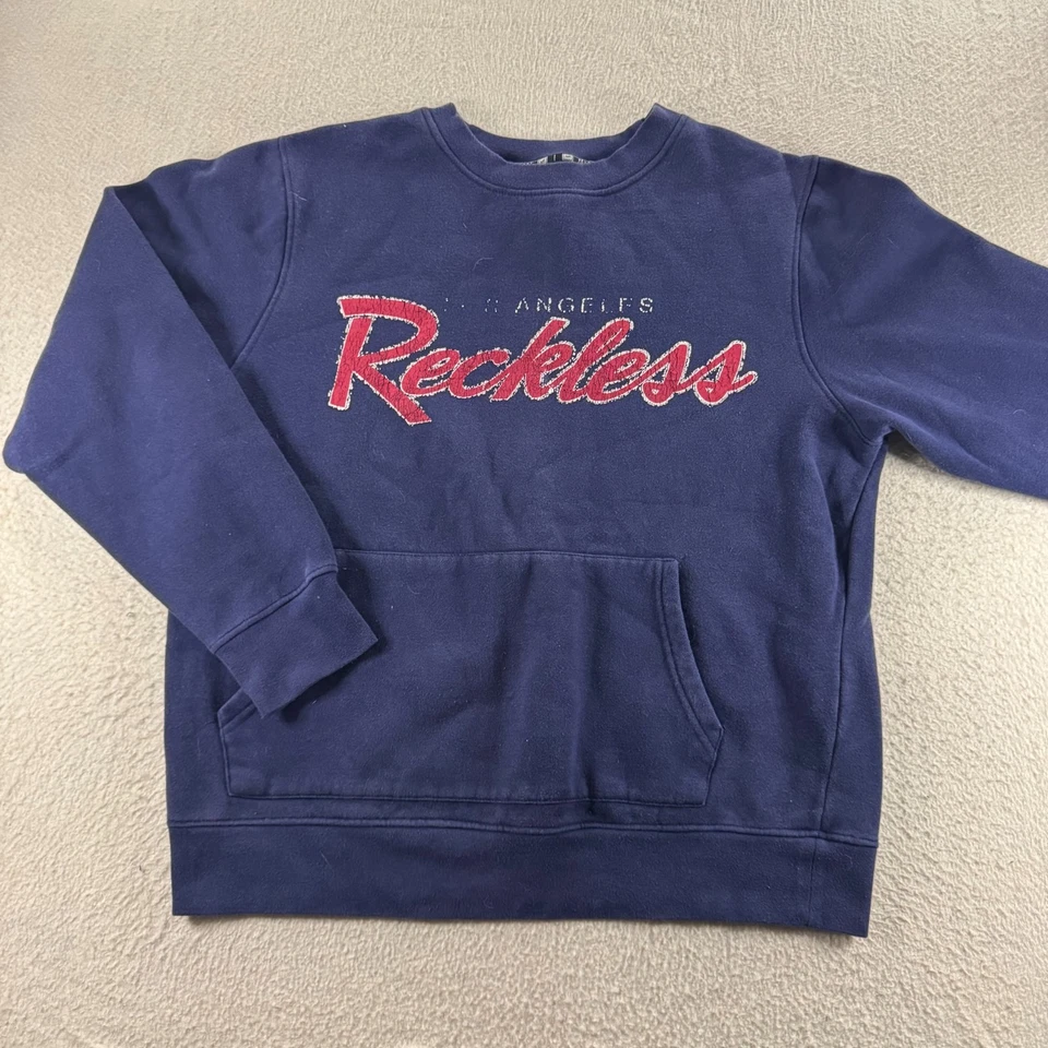 Sudadera Young & Reckless Para Hombre XL Azul Marino Gráfico Logotipo Deletreado Forrada de Vellón Foto 1 de 4