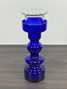Vintage Swedish Blue Cobalt Cased Hooped 1960s Swedish Lindshammar Art Glass - Bild 1 von 9
