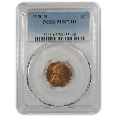 1950 S Lincoln Wheat Cent MS 67 RD PCGS Penny Uncirculated SKU:I22408 - Image 1 of 4
