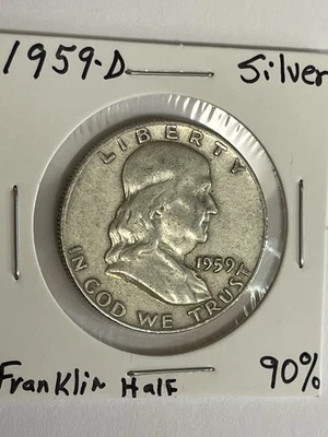 1959-D FRANKLIN HALF DOLLAR 90% Silver With Light Toning Free Shipping - Image 1 of 4