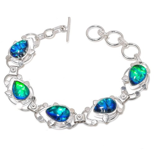 VALENTINO Bracciale gioiello tripletta opale pietra preziosa fatto a mano argento sterling 925 misura 7 8"