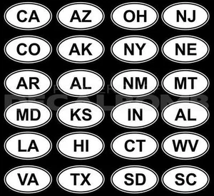All 50 States ovals Decal Sticker 6"x 3.5" Oval Vinyl One Of Every State Decals - Imagen 1 de 3