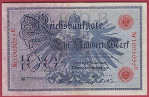 R* GERMANY 100 MARK 1908 RED SEAL P-33a VF DETAILS #M131 - Picture 1 of 2