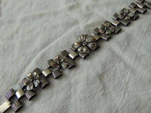 pulsera floral placa plata antigua flores detalladas - Imagen 1 de 5
