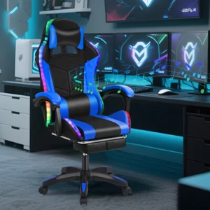 RGB LED Massage Gaming Chair W Speakers bluetooth Ergonomic Office Chair  - Picture 1 of 11