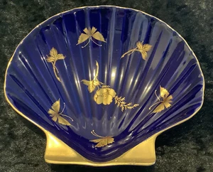 Asian-inspired Shell-shaped Blue And Gold Trinket Dish No 6759 - Picture 1 of 7