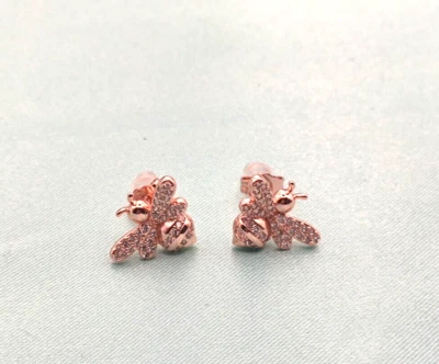Bienen Ohrringe mit Zirkonsteine besetzt mit weißen Schachtel 1,2cm in Rosegold - Bild 1 von 4