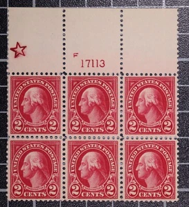 Scott 554 2 Cents Washington D OG Plate Block Top Large Star #17113 SCV $600.00 - Picture 1 of 2