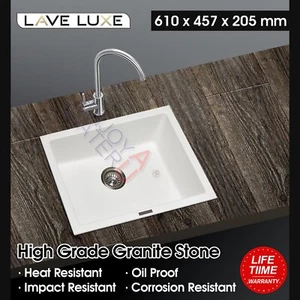 White Granite Stone Single Bowl Laundry Kitchen Sink Top/Undermount 610x457mm - Picture 1 of 8