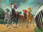 Arthur Sarnoff - Arrondir le tour course de chevaux années 1960 signé - impression d'art 17"x22"