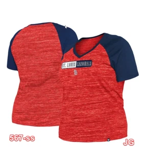 Women's New Era Red St. Louis Cardinals Plus Size Space Dye Raglan V-Neck, Large - Picture 1 of 5