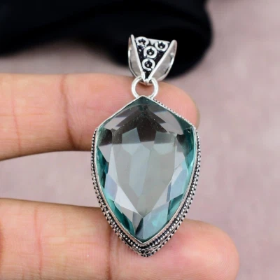 Aquamarine Gemstone Pendant 925 Sterling Silver Handmade Pendant Jewelry Gift - Image 1 of 4