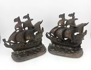 Bookends "A Galleon of the Time of Elizabeth 1603" Ships Boston 1925 Bronzed - Picture 1 of 11