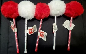 5 Pack Of Red & White Polka Dot Pens With Fun Pom Pom Poof Top. - Picture 1 of 1