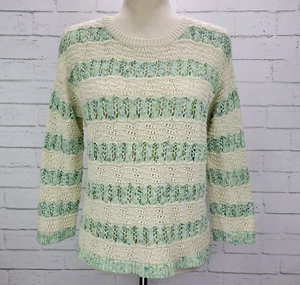 Ann Taylor LOFT Womens Striped Open Knit Summer Sweater Size M Mint Green Cream - Picture 1 of 10