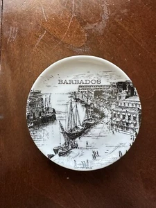 Barbados Porcelain Wall Hanging Plate Black White Drawing Transfer Print 3.75 in - Picture 1 of 2