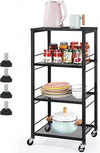 4-Tier Kitchen Storage Shelf on Wheels Microwave Cart Bakers Rack Black Storage - Picture 1 of 8