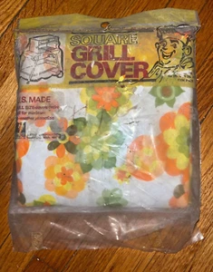 Vintage Vinyl Square Grill Cover 70's Original Flowers - NOS Open Bag - 45" - Picture 1 of 2