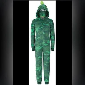 Saint Eve Kids Youth Green Dino Camo Hooded Fleece Sleeper Size 7/8 - Picture 1 of 7