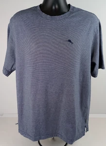 Tommy Bahama Men's Large Navy Blue Striped Short Sleeve T-Shirt - Picture 1 of 12