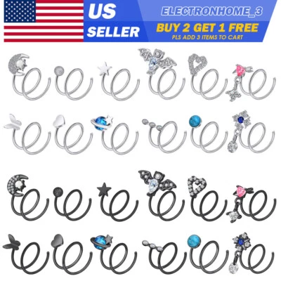 1PC Double Hoop Nose Ring For Piercing Spiral Twist Earring Nose Hoop Piercing - Image 1 of 4