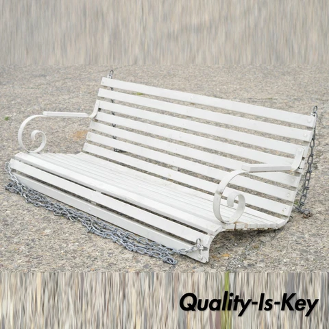 Vintage Wooden Slat and Scrolling Wrought Iron Garden Patio Bench Loveseat Swing Cover