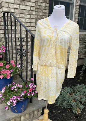 Túnica PrAna KEOKI pequena feminina cobertura amarela praia resortwear verão - Imagem 1 de 4