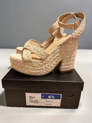 Sandalias de cuña gruesas con plataforma de rafia Liliana Sicily-2 para mujer talla 10 – Nuevas en caja Foto 1 de 4