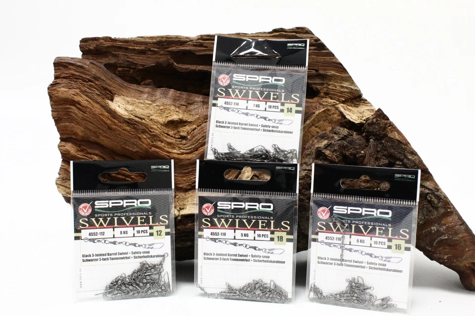 Spro 3-Jointed Swivel Safety Snap Gr.10 12 14 16 18 Dreifachwirbel NEW OVP - Bild 1 von 1