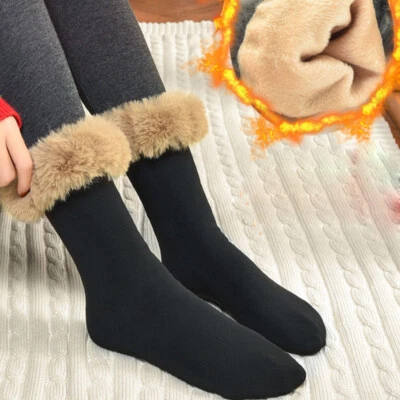 1 Pair Women Thermal Brushed Socks Faux Fur Top Warm Winter Boot Socks Bed Sleep - Image 1 of 4