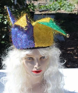 GLITTER MARDIGRAS JESTER HAT BELLS PURPLE GREEN GOLD MADRIGAL RENAISSANCE - Picture 1 of 3