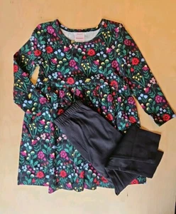 NWOT Hanna Andersson GARDEN DREAM BLACK SKATER DRESS LEGGINGS SET 75 12-18M $58 - Picture 1 of 5