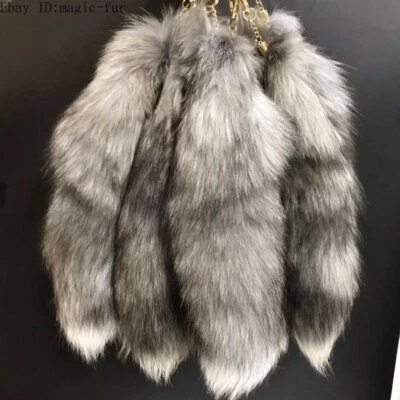 50pcs /lot Real Silver Blue Fox Tail Indigo Fox Tail Fur Keyring Bag Pendant - Image 1 of 4
