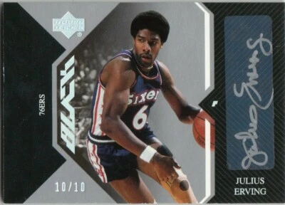 2006-07 UD Black Julius Erving Dr. J Rare Autograph Auto SP Insert 10/10  - Image 1 of 2