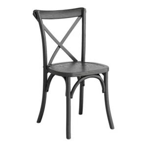Bistro Style Cross Back Black Wood Stackable Restaurant Chair - Picture 1 of 6