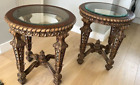 Vintage Antique Ornate Carved Wood Pair Of Side Tables