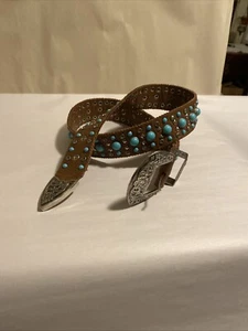 Another Line Belt Womens Large 38” Faux Leather Turquoise Studded Western - Picture 1 of 15