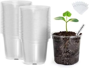 Clear Nursery Pots for Plants 4 Inch Plastic Seedling Pots with Drain... - Picture 1 of 7