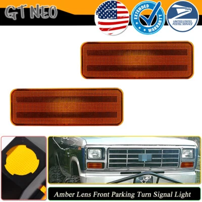 Amber Lens Front Parking Signal Lights For 1980-1986 Ford Bronco F150 F250 F350 - Image 1 of 4