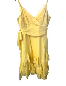 Coast gelbes Sommerkleid 100 % Seide Midi Länge Größe 16 gedrehter Schulterriemen - Bild 1 von 13