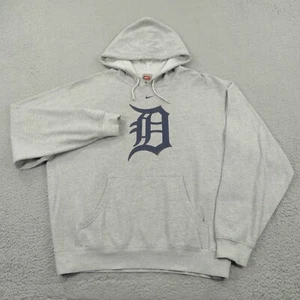Felpa con cappuccio vintage Detroit Tigers uomo grande Nike Center Swoosh pullover pile Y2K grigio - Foto 1 di 16
