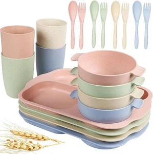 Wheat Straw Dinnerware Cutlery Set, 20 PCS Kids Toddlers Divided Plates and B... - Picture 1 of 7