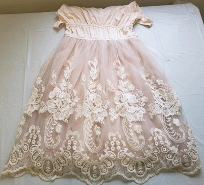 Vestido Pinky Bordado Floral Tul Rosa Melocotón Pastel Talla M Foto 1 de 4