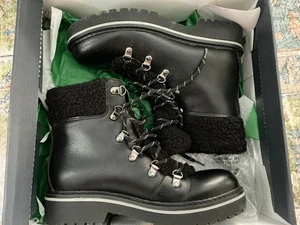 Tommy Hilfiger Womens Lace Up Combat Sherpa Faux Fur Ankle Leather Boot Blk 7M - Picture 1 of 3