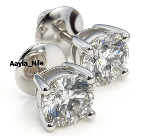 Aretes de moissanita D/VVS1 de 2,00 quilates | Oro blanco sólido de 14 quilates corte redondo 💎 - Imagen 1 de 5