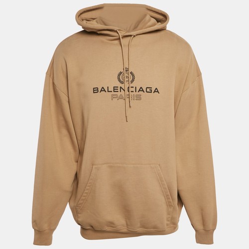 Balenciaga Felpa con Cappuccio Oversize in Cotone Marrone M