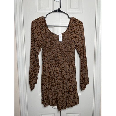 NEW Gap Juniors Girls Cheetah Animal Print Long Sleeve Mini Dress Size 12 Brown - Image 1 of 4
