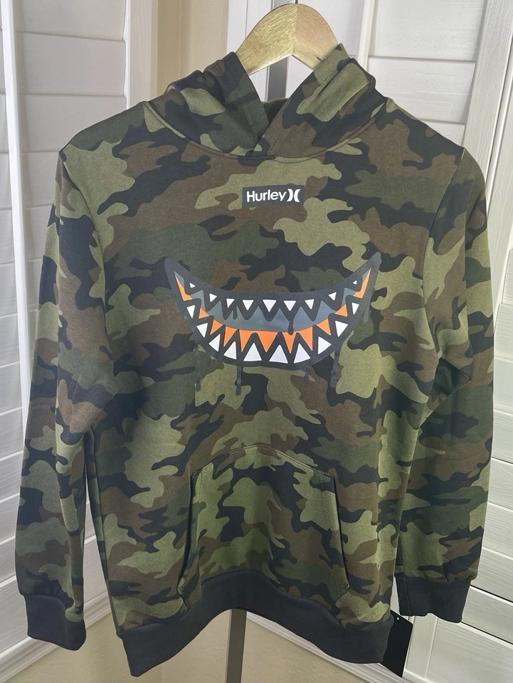 Sudadera/Sudadera con Capucha Hurley Cara de Tiburón Gráfico Verde Camuflada, Niños Talla XL, NUEVA CON ETIQUETAS $48.00 Foto 1 de 4