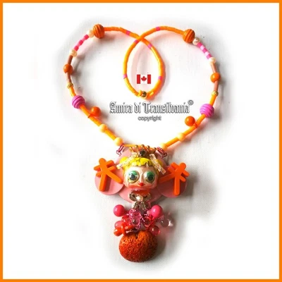 Jewelry Necklace Pendant Manga Doll Japanese Kokeshi Amigurumi Chunky Modernist - Image 1 of 4