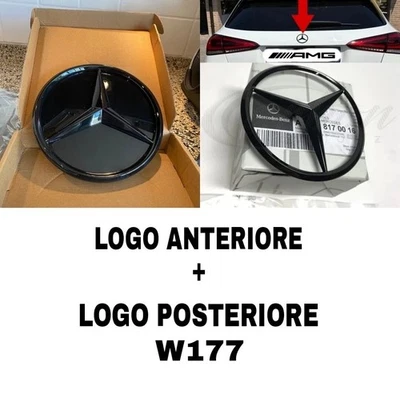 Emblema Anteriore Griglia+Emblema Logo Posteriore Black Mercedes W177 W247 W205 - Immagine 1 di 4